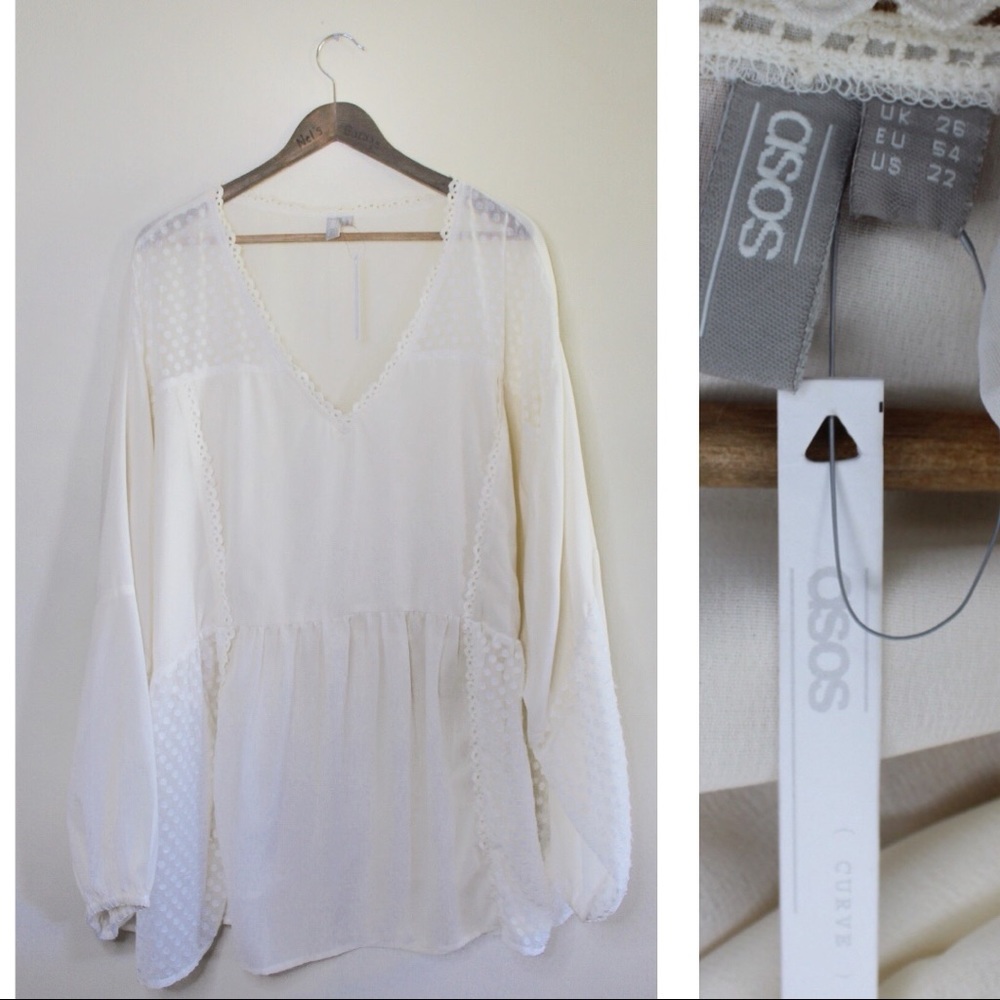 ASOS NWT Romantic Boho Long Sleeve Mixed Patterned Plus Top size 22